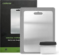 Titanium Cutting Board with Anti-Slip Silicone Pad & Multipurpose Scraper, Food Grade Rustproof Stainless Steel Cutting Board Kitchen Set, Space Saving Design, Non-Skid Bottom (14" x 10")
