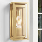 15" Large Gold Outdoor Light Fixture Wall Mount, Waterproof Outdoor Sconces, Modern Wall Lights with Clear Glass Shade for Front Door, Porch, Garage, 1 Pack