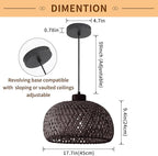 Black 18inch Bamboo Rattan Pendant Light, Hand-Woven Wicker Boho Hanging Ceiling Light Fixture, Pendant Lamp Rustic Farmhouse Chandelier for Kitchen Island, Dining Room, Living Room