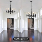 Farmhouse Chandelier, 6-Light Black Chandeliers for Dining Room Light Fixture Iron Metal Hanging Pendant Light, French Country Chandelier for Bedroom Kitchen Island Living Room UL-Listed