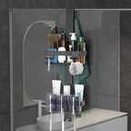 Emibele Over The Door Shower Caddy 2 Tier, 304 Stainless Steel Hanging Shower Caddy Rustproof Shower Shelves, No Drilling Hanging Shower Organizer for Bathroom Glass Door, Black