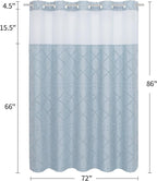Boho FogBlue Woven Fabric Shower Curtain with 72 x 86 Modern Farmhouse, No Hooks Tufted Chevron Striped Shabby Chic Textured, Minimalist Cloth Curtain for Bathroom, Hotel Decor