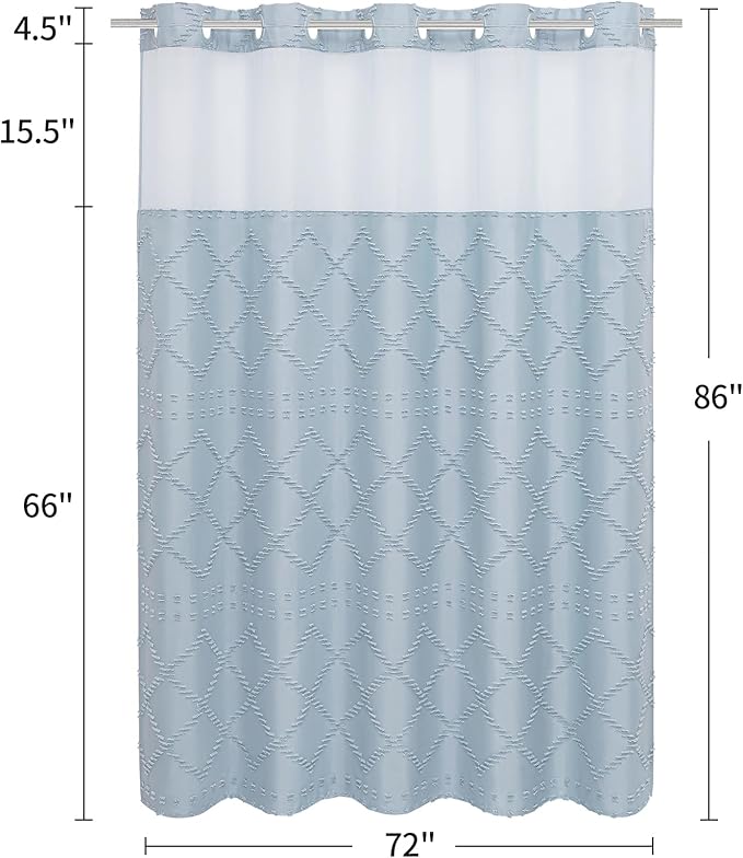 Boho FogBlue Woven Fabric Shower Curtain with 72 x 86 Modern Farmhouse, No Hooks Tufted Chevron Striped Shabby Chic Textured, Minimalist Cloth Curtain for Bathroom, Hotel Decor
