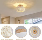 Boho Rattan Ceiling Light Fixture - 3 Style Options Wicker Semi Flush Mount Ceiling Lights,White Coastal Light Fixtures,Bohemian Woven Basket Chandelier for Hallway Bedroom Nursery Kitchen Laundry