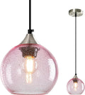Pink Glass Pendant Lights Kitchen Island Globe Pendant Light Fixtures Modern Pendant Lighting for Bedroom Living Dining Room Light Fixture (5.9 in, 1 Pack)