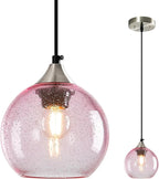 Pink Glass Pendant Lights Kitchen Island Globe Pendant Light Fixtures Modern Pendant Lighting for Bedroom Living Dining Room Light Fixture (5.9 in, 1 Pack)