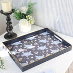 Spsyrine Decorative Serving Tray with Handles, Blue Lacquered Coffee Table Tray for Ottoman, Rectangle Waterproof Platters for Centerpieces, Parties, Living Room, Kitchen Counter Organization Turtle