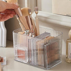 Qtips Holder Bathroom Container,3-Section Cotton Ball/Swabs Dispenser,3 Grids Apothecary Jar Organizer, Cosmetics Storage for Vanity