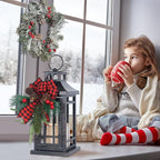 NEEDOMO 2 Pcs Christmas Decorations Indoor, Outdoor Christmas Led Lanterns Decorative for Table Centerpieces, Vintage Metal Hanging Candle Holder, Home Decor for Party, Living Room, Patio, Porch