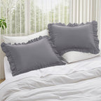 KKJIAF Ruffle Pillow Cases King Size Set of 2, Ruffled Pillow Covers with Envelope Closure, Wrinkle Resistant Ruffled Pillow Shams 20" x 36", Grey