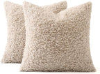 MIULEE Pack of 2 Throw Pillow Covers 24x24 Inch Neutral Light Beige Faux Fur Decorative Sherpa Pillow Covers Fuzzy Accent Soft Sheepskin Fleece Cushion Cases for Boho Home Decor Couch Living Room Bed