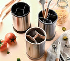 Kitchen Utensil Holder for Countertop, 360°Rotating Cooking Utensil Crocks，4 Compartment Stainless Steel Utensil Holder,6.7”Large Utensil Crock Spoon Fork Knife Holder For Kitchen Counter (khaki)