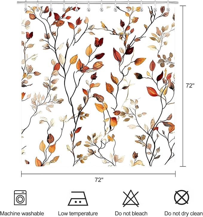 Brown Eucalyptus Leaves Shower Curtain Fall Leaf Floral Shower Curtains for Bathroom Waterproof Polyester Fabric Bath Curtain 72 x 72 Inch with 12 Hooks