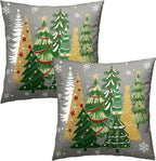Christmas Tree Pillow Covers 18x18 Set of 2, Xmas Pine Trees Snowflakes Grey Decorative Pillow Cases Square Cotton Cushion Cover for Winter Farmhouse Sofa Couch Bed Decor