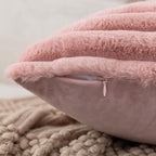 ZLINA Set of 2 Baby Pink Faux Fur Decorative Throw Pillow Covers Fluffy Striped Pillowcase Cushion Covers 20 x 20 Inch Decor Sofa Couch Bedroom