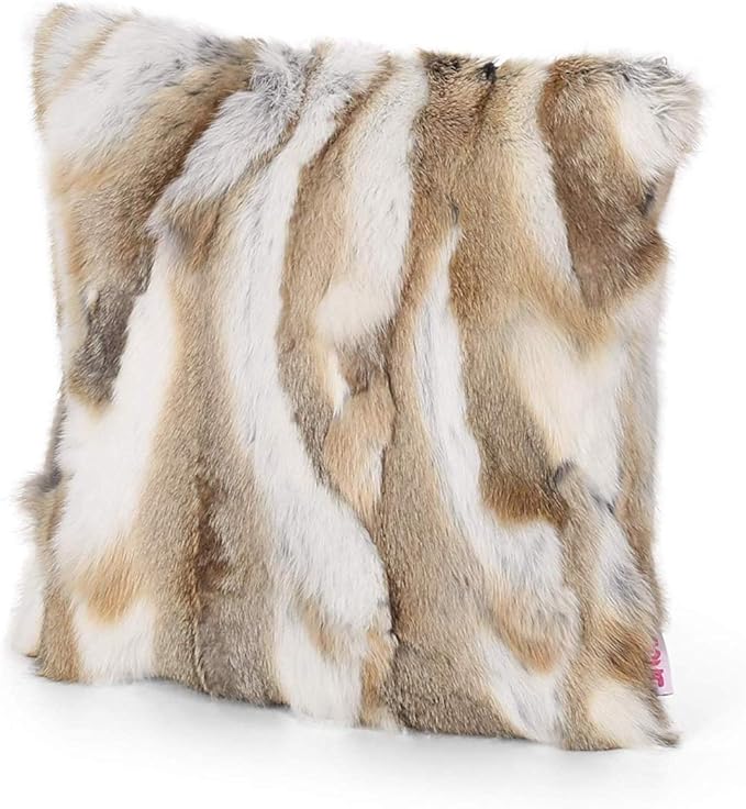 Luxury Rabbit Hide Skin Fur Pillowcases Cushion Cover Soft Throw Cases for Bedroom Cushion Cover (Yellow, 45×45cm（18in×18in）)