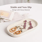 Ceramic Jewelry Tray – Oval Vanity Dish for Rings, Earrings, Bracelets – Minimalist Decorative Trinket Holder for Dresser, Bathroom, Nightstand – Cream White