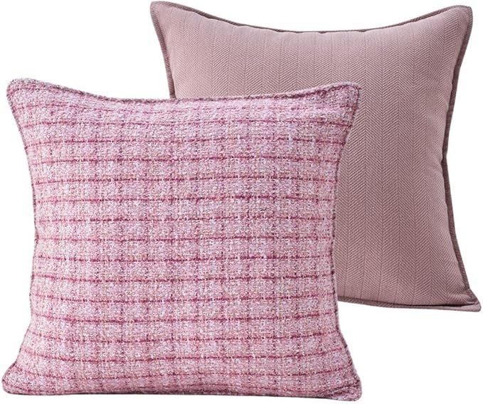 Luxury Tweed & Chenille Throw Pillow Covers – Set of 2 (18" x 18") with Soft and Luxurious Textures Decorative Throw Pillows for Couch, Bed, and Home Decor (Pink)