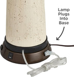 360 Lighting Rocco Mid Century Modern Table Lamp with USB and AC Power Outlet Workstation Charging Base Handmade 30" Tall Blue Ceramic Tan Drum Shade for Living Room Bedroom (Color May Vary)