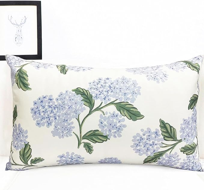 Decorative Throw Pillow Covers Set of 2 White Hydrangea Pillow Covers 12x20 inch Super Soft Short Plush Square Floral Throw Pillows,Farmhouse Outdoor Pillow Covers for Couch Living Room