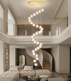 30-Lights Modern Chandeliers for High Ceiling Large Crystal Chandeliers LED Long Handing Light Fixture for Entrance Hallway Foyer Staircase 3000K