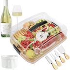 Portable Charcuterie Board with Lid - Extra Large to Go & Traveling Covered Tray for Picnic, Camping, Leak-Proof Bamboo Cheese Board with Compartments & Cheese Knives, Flip to Cut, Gift for Women