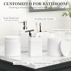 6-Piece White Bathroom Set - Modern Resin Bathroom Accessories Set with Soap Dispenser, Toothbrush Holder, Vanity Tray, Tumbler & Apothecary Jars for Small Spaces