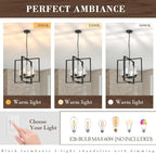 4-Light Farmhouse Chandelier Light Fixture, 18in Black Dining Room Chandeliers with Glass Shade Modern Lighting Fixtures Ceiling Pendant Lamp for Kitchen Island Entrance Foyer Living Room