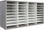 TQVAI Literature Organizer, Heavy Duty 36 Compartments Countertop Mail Organizer with Adjustable Shelves, Wooden Desk Paper Storage Organizer, Mailboxes Cubbies for Office, Classroom, Retro Grey/White