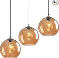Amber Glass Pendant Lights Kitchen Island Globe Pendant Light Fixtures Modern Pendant Lighting for Bedroom Living Dining Room Light Fixture (9.84 in, 3 Pack)