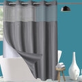 Conbo Mio Extra Long No Hook Shower Curtain with Snap in Liner Set, Hotel Luxury Grey Fabric Shower Curtains for Bathroom with See Through Top Window, Washable, Waterproof 71W x 84H