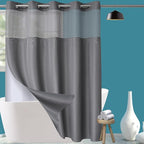 Conbo Mio Extra Long No Hook Shower Curtain with Snap in Liner Set, Hotel Luxury Grey Fabric Shower Curtains for Bathroom with See Through Top Window, Washable, Waterproof 71W x 84H