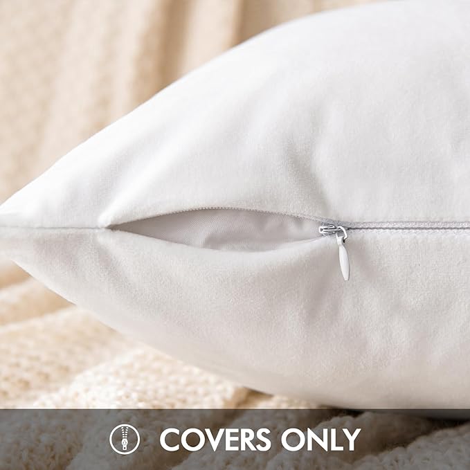 EMEMA Pack of 2 Velvet Throw Pillow Covers Decorative Square Pillowcase Soft Solid Cushion Case for Sofa Bedroom Chair Car 18x18 Inch White