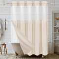 No Hook Linen Shower Curtain with Snap in Liner Set, Hotel Luxury Style Beige Shower Curtain with See Through Top Window, Machine Washable & Water Repellent, 72W x 72L Standard Size