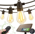 addlon 78(72+6) FT Solar String Lights Outdoor Waterproof with USB Port & Remote Control Solar Patio Lights Long Last for 20+Hrs Dimmable Solar Power LED Bulbs Hanging for Porch Garden Market Bistro