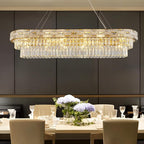 Crystal Chandeliers, 49.2" 18-Light Rectangular Chandelier for Dining Room, Gold Chandelier for Kitchen, Modern Large Chandeliers, Dining Room Light Fixture Island Lights Dimmable