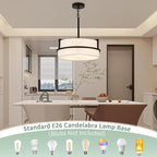 Modern Drum Chandelier for Dining Room 3 Light,15.7" Wide White Linen Drum Shade Ceiling Light Fixture,Pendant Lighting with Adjustble Hang Height Chandelier for Kitchen Islands Living Bedroom