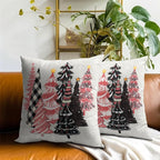Christmas Tree Throw Pillow Covers 16x16 Inch, 2 Pcs Pink Plaid Xmas Pine Trees Farmhouse Decorative Pillow Cases Cushion Cover for Bed Sofa Couch Porch Outdoor Home Decor