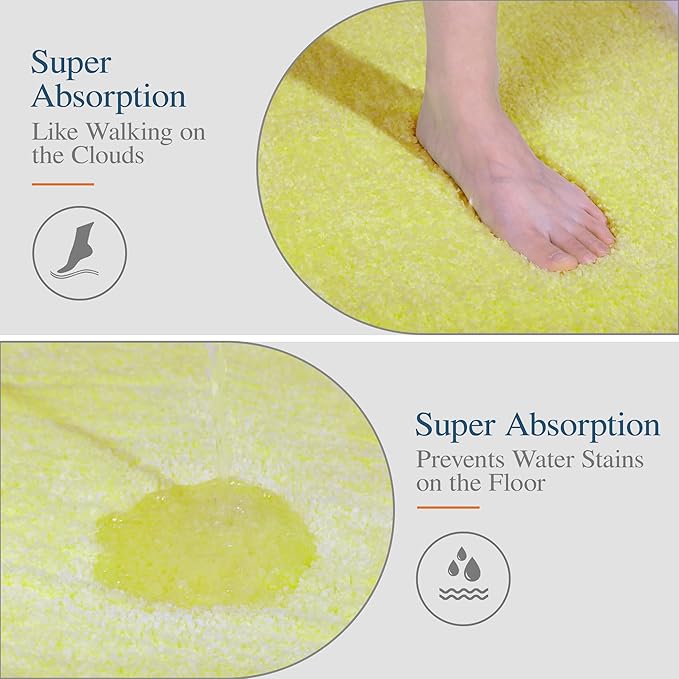 Walensee Bathroom Rug Non Slip Bath Mat (16 x 24, Yellow) Water Absorbent Soft Microfiber Shaggy Bathroom Mat Machine Washable Bath Rug Thick Plush Rugs for Shower