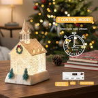 Christmas Lighted Church Water Lantern Snow Globe with Evergreens and Wreath， USB Lined/Battery Operated Lighted Lantern for Christmas Festival Decoration Gifts