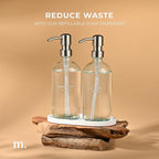 MaisoNovo Soap Dispenser 3-Piece Set | 16.9oz Clear Bottles with Silver Stainless Steel Pumps