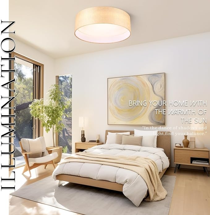 Hamilyeah 12 inch LED Flush Mount Ceiling Light, Gold Fabric, 24W 5CCT, Modern Kitchen Bathroom Living Room Lighting Fixture