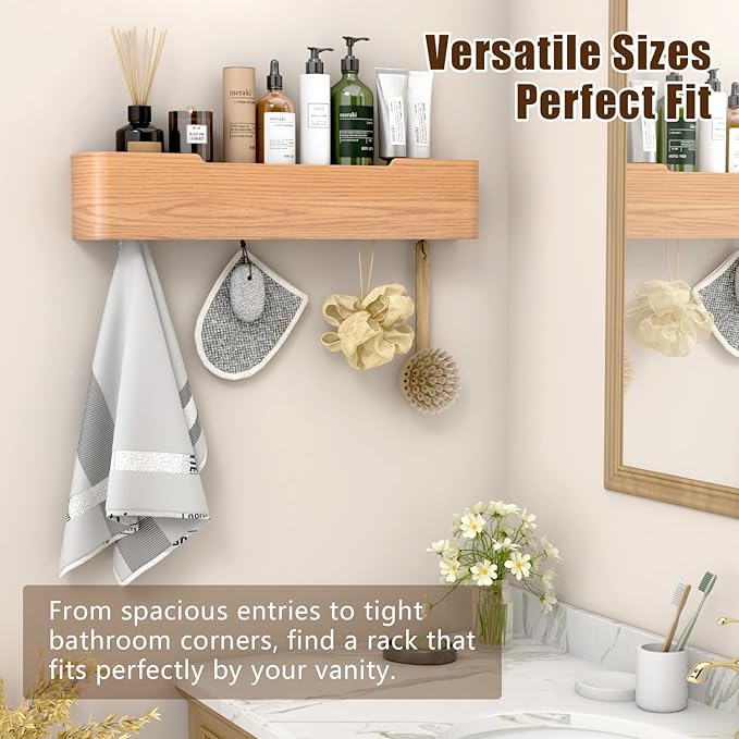 Coat Hooks Wall Mount with Shelf, 5 Hidden Hooks, 20.75 Inch Entryway Organizer for Coats, Hats, Bags, Keys, Decorative Wall Hooks (Beige, 5 Hooks)