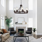8-Light Farmhose Chandelier for Dining Room Light Fixture Oil Rubbed Bronze Kitchen Pendant Light Round Rustic Ceiling Hanging Lighting with Glass Globes Adjustable Height Metal E26