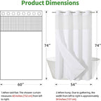 Stall No Hooks Needed Linen Textured Shower Curtain with Snap-in Fabric Liner Set,Hotel Luxury Decor Shower Curtains for Bathroom,Waterproof & Washable,60Wx74H,White