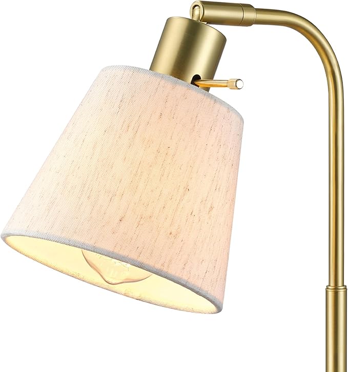 GLOBE Electric 61000057 16" Desk Lamp, Matte Brass Finish, White Shade, Adjustable Pivot Joint, Rotary Switch on Socket, Modern Lighting for Bedroom or Office, Indoor Lights, E26 Base