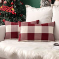 MIULEE Pack of 2 Christmas Farmhouse Checkers Buffalo Plaids Polyester Linen Soft Solid White and Red Decorative Porch Throw Pillow Covers Home Decor Cushion Case for Sofa Bedroom 12 x 20 Inch
