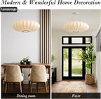 Large 23.6 inch Lantern Pendant Light, White Imitation Silk Lampshade, Bubble Pendant Light, Hanging Lamp Simple Chandelier for Living Dinning Room Kitchen Island Bedroom Restaurant Cafe