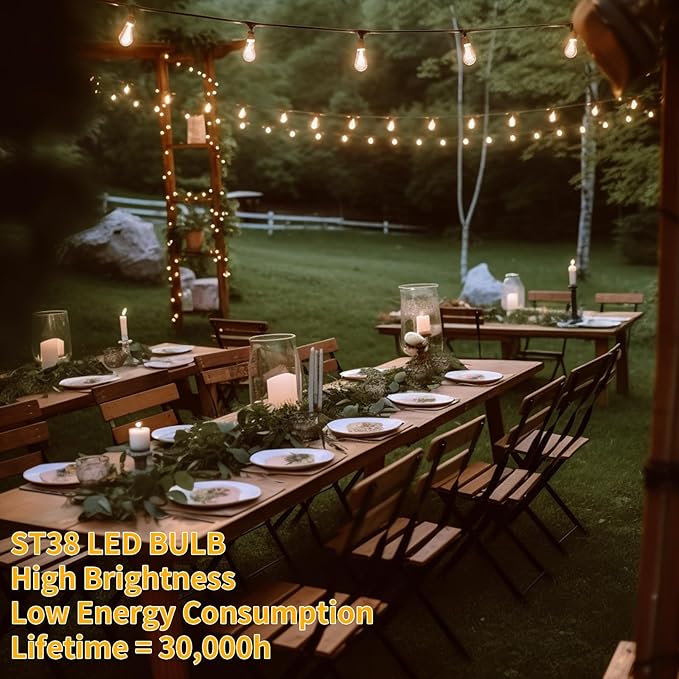 40FT LED Outdoor String Lights Waterproof, 2700K ST38 LED Globe Outdoor Lights for Patio with 27 Edison Vintage Shatterproof Bulbs, Connectable Backyard Lights for Garden, Bistro, Porch, Cafe