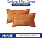 MIULEE Burnt Orange Fall Decorative Lumbar Throw Pillow Covers for Couch Bed Livingroom 12x20 Inch Set of 2 Boho Accent Throw Pllows Broadside Striped Patchwork Soft Corduroy Pillowcases